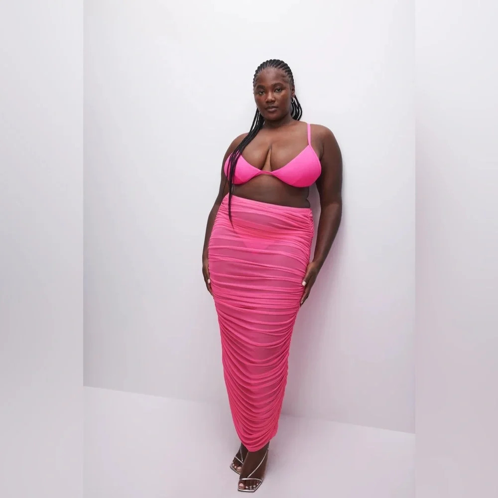 Good American Mesh Ruched Skirt knock Out Pink